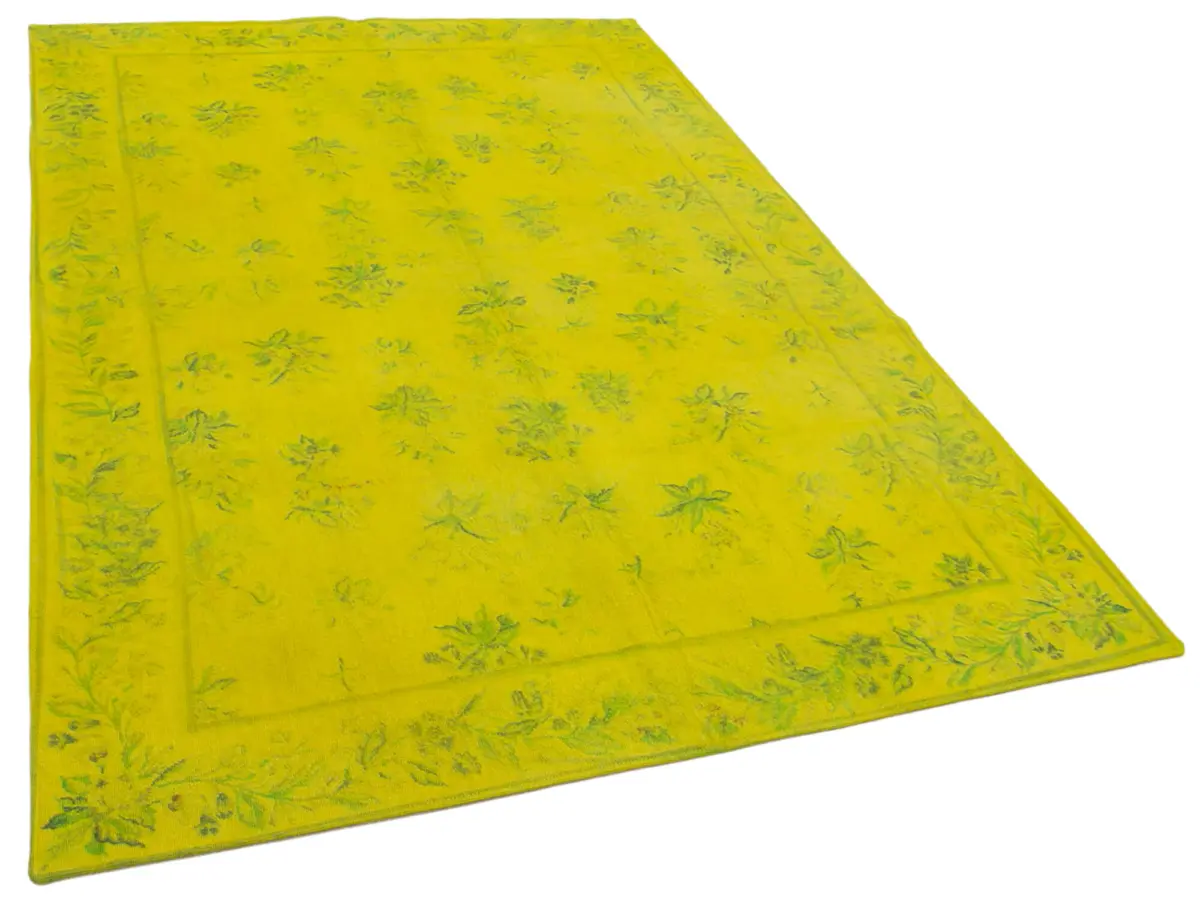 Needlepoint Sarı Pamuk Üzerine Yün El Dokuma Halı-165x252 - Görsel 2