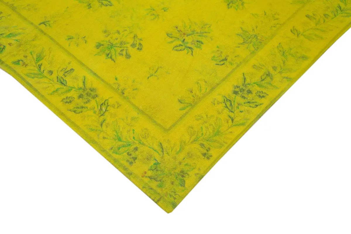 Needlepoint Sarı Pamuk Üzerine Yün El Dokuma Halı-165x252 - Görsel 4