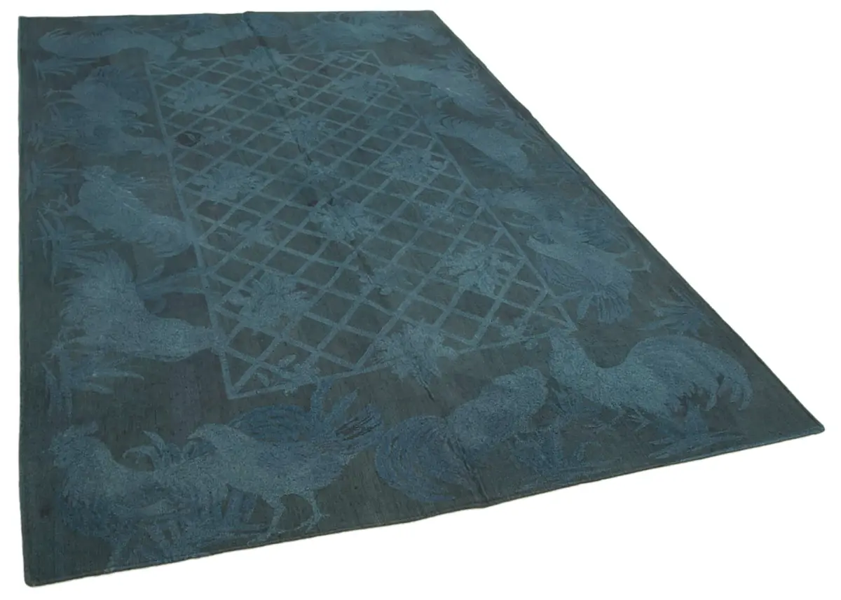 Needlepoint Gri Pamuk Üzerine Yün El Dokuma Halı-165x255 - Görsel 2