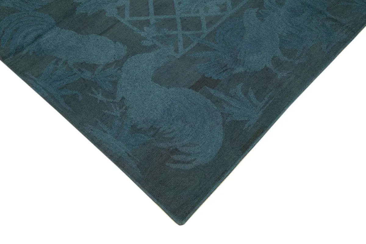 Needlepoint Gri Pamuk Üzerine Yün El Dokuma Halı-165x255 - Görsel 4