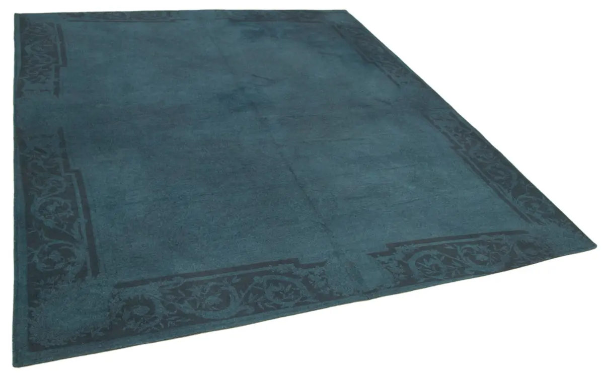 Needlepoint Mavi Pamuk Üzerine Yün El Dokuma Halı-215x249 - Görsel 2