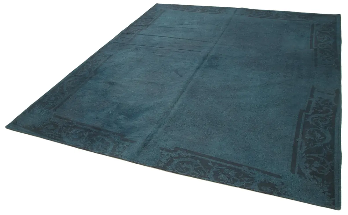 Needlepoint Mavi Pamuk Üzerine Yün El Dokuma Halı-215x249 - Görsel 3