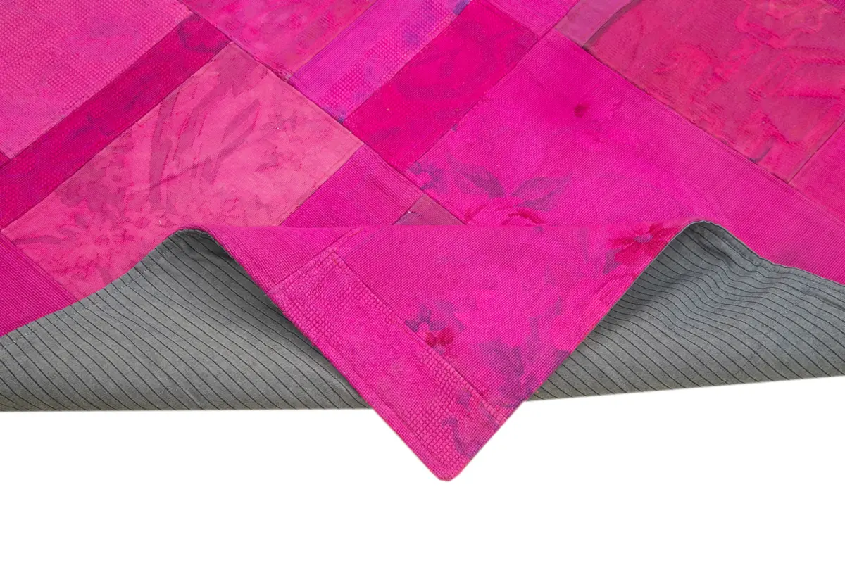 Needlepoint Pembe Pamuk Üzerine Yün El Dokuma Halı-202x301 - Görsel 6