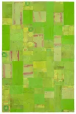 Needlepoint Yeşil Pamuk Üzerine Yün El Dokuma Halı-201x301