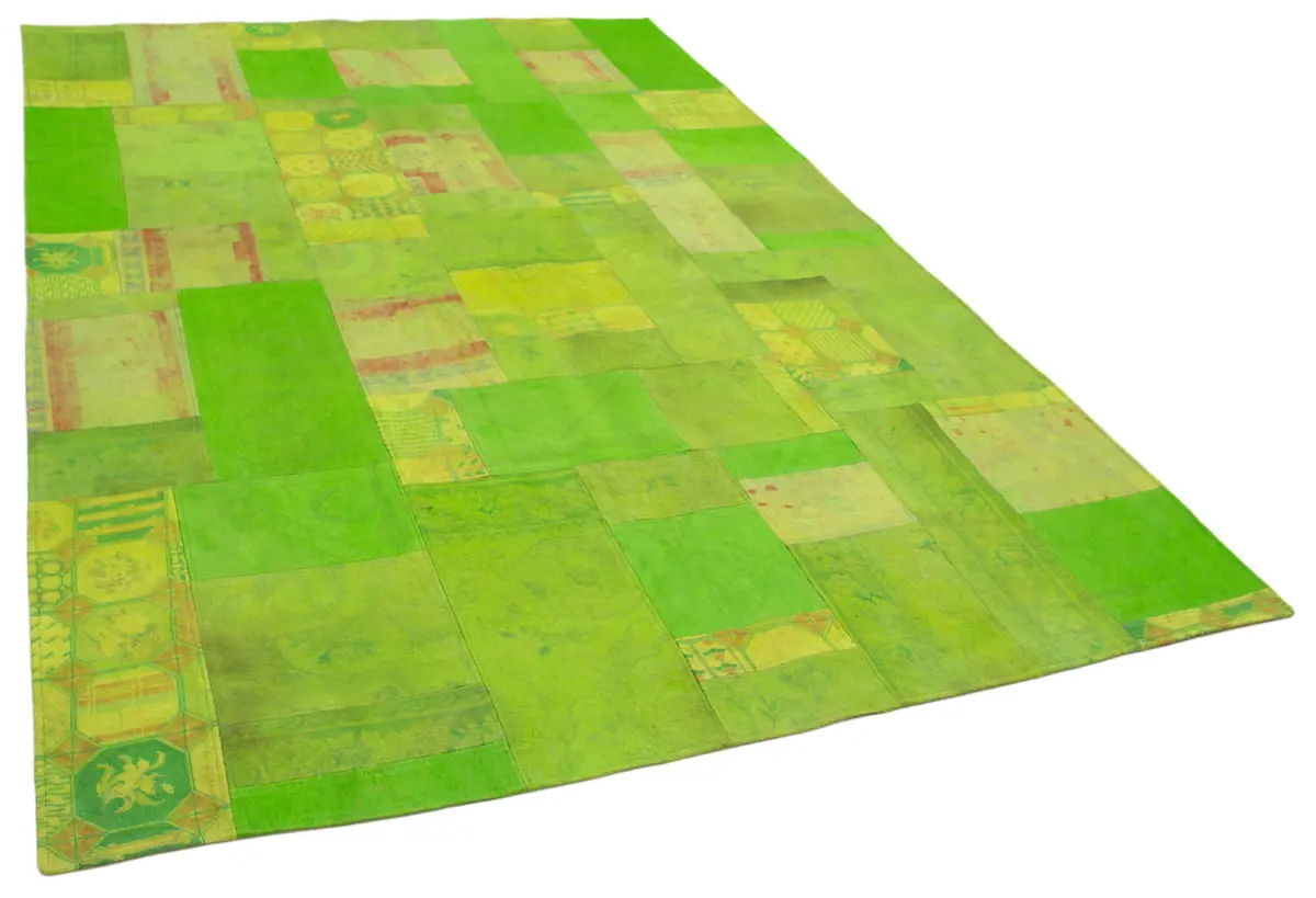 Needlepoint Yeşil Pamuk Üzerine Yün El Dokuma Halı-201x301 - Görsel 2