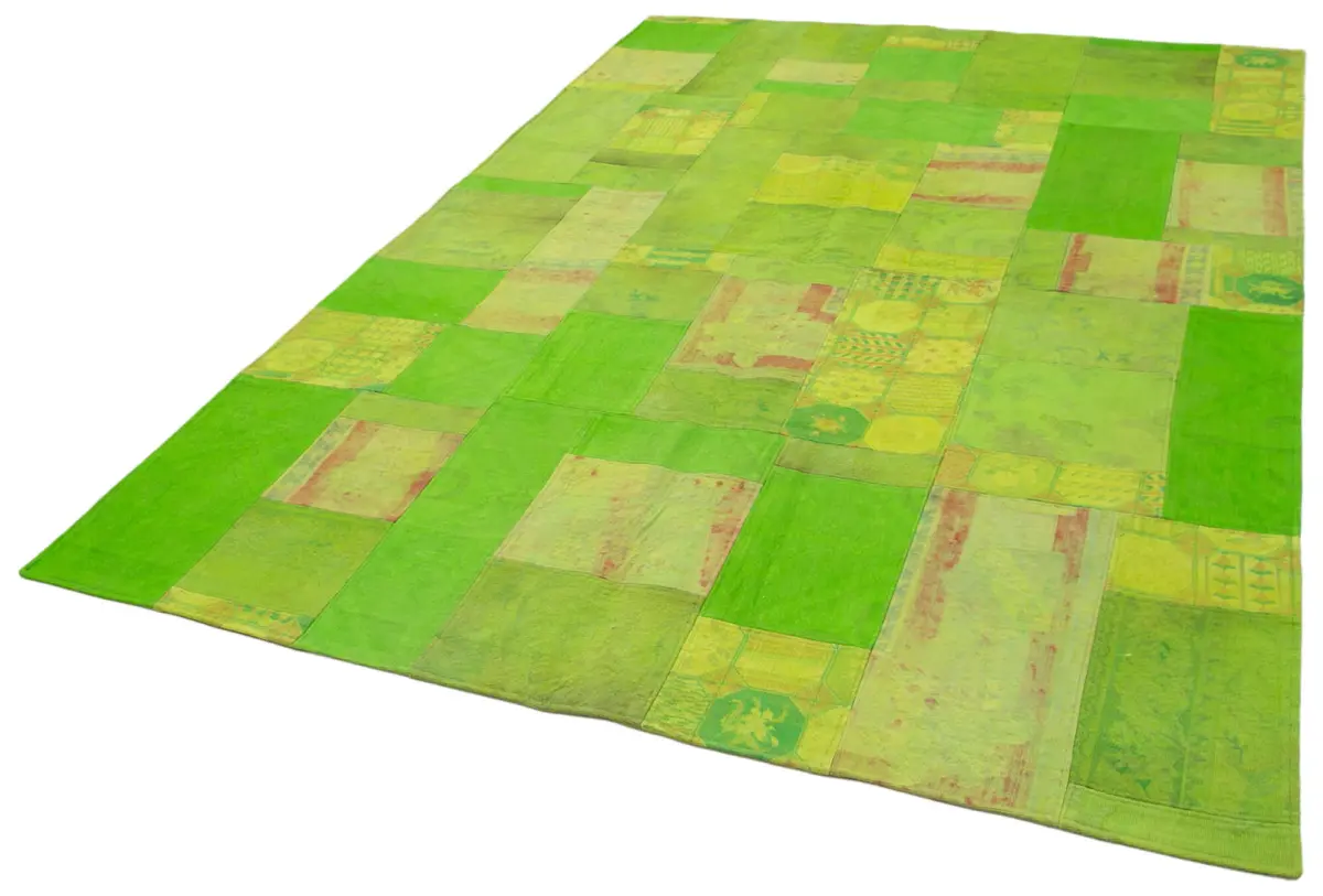 Needlepoint Yeşil Pamuk Üzerine Yün El Dokuma Halı-201x301 - Görsel 3