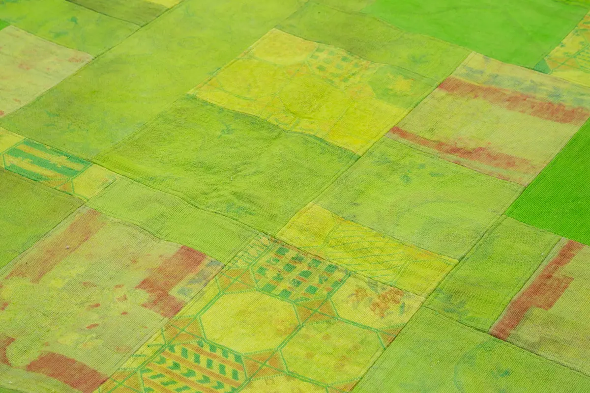 Needlepoint Yeşil Pamuk Üzerine Yün El Dokuma Halı-201x301 - Görsel 5