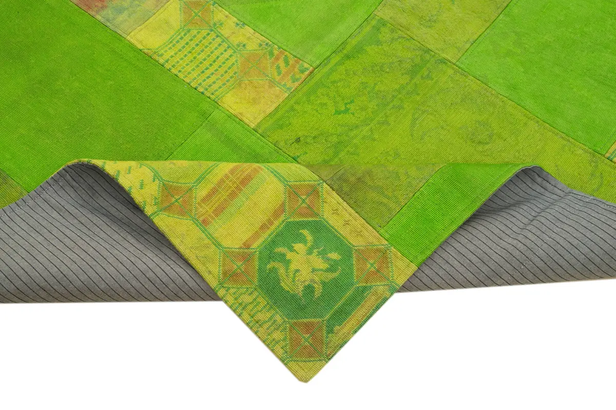 Needlepoint Yeşil Pamuk Üzerine Yün El Dokuma Halı-201x301 - Görsel 6