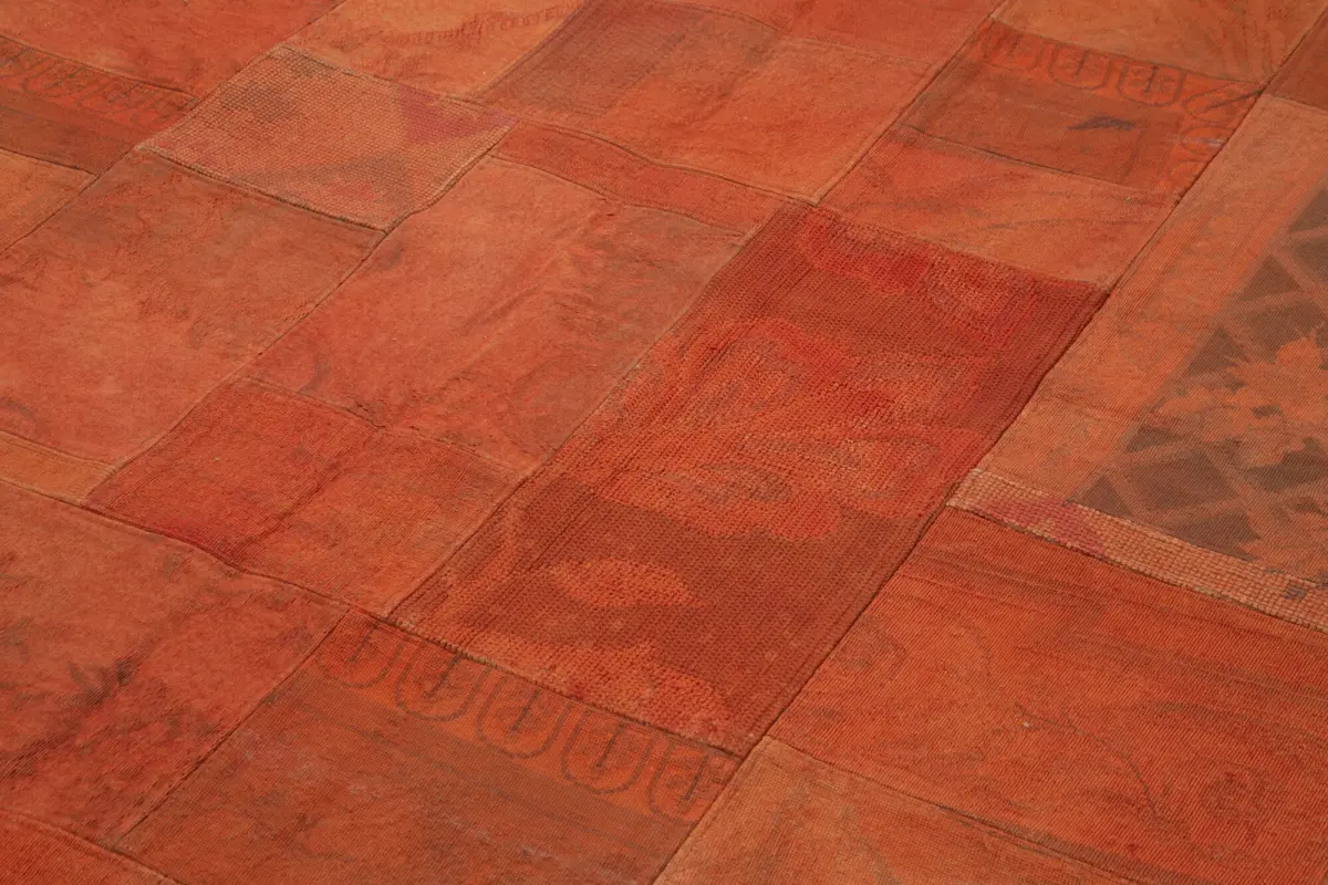 Needlepoint Turuncu Pamuk Üzerine Yün El Dokuma Halı-203x301 - Görsel 5