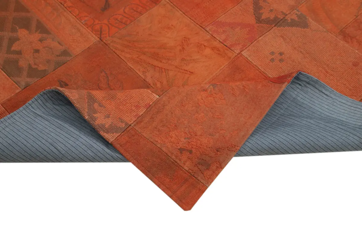 Needlepoint Turuncu Pamuk Üzerine Yün El Dokuma Halı-203x301 - Görsel 6