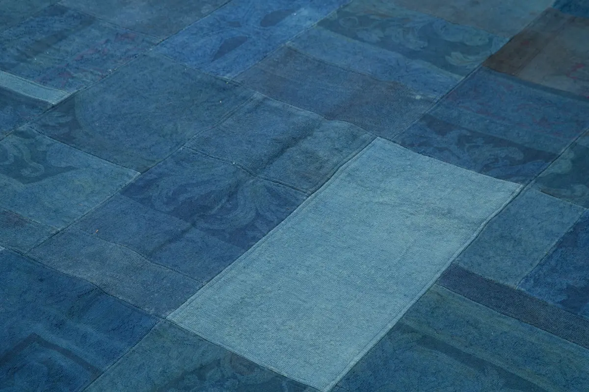 Needlepoint Mavi Pamuk Üzerine Yün El Dokuma Halı-201x301 - Görsel 5