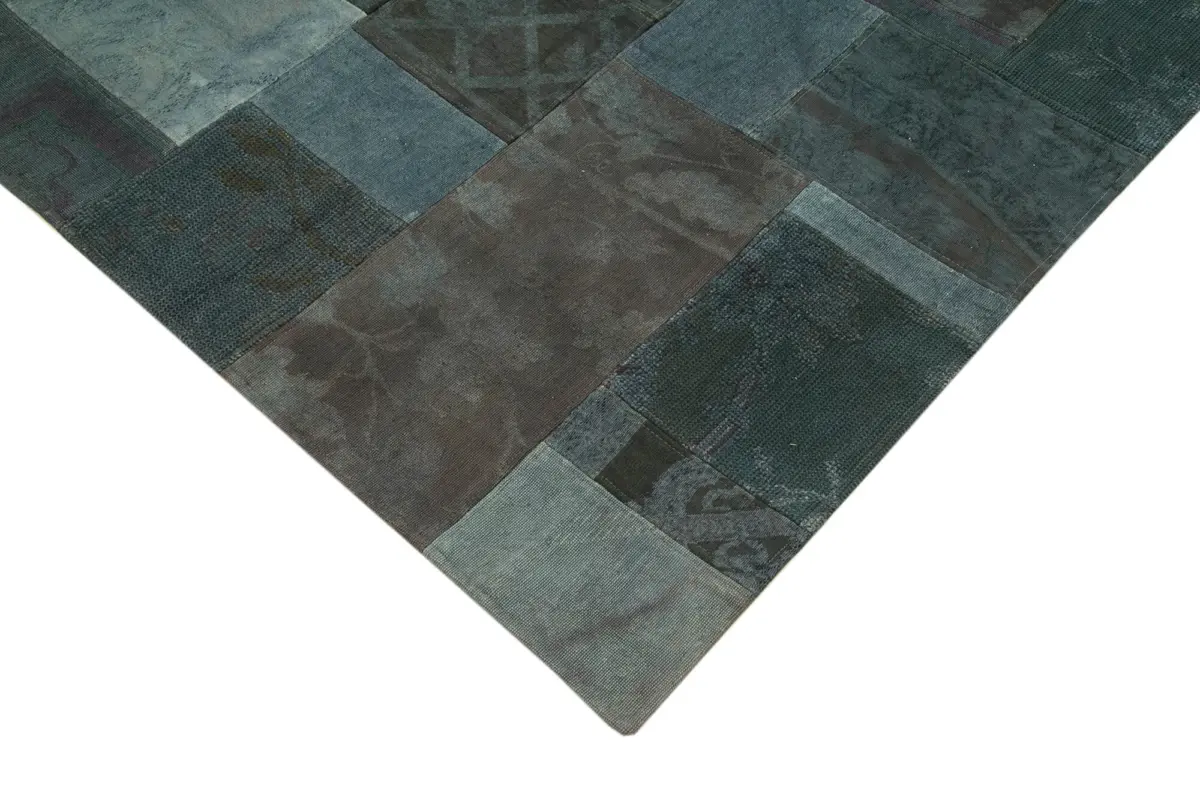 Needlepoint Gri Pamuk Üzerine Yün El Dokuma Halı-202x301 - Görsel 4