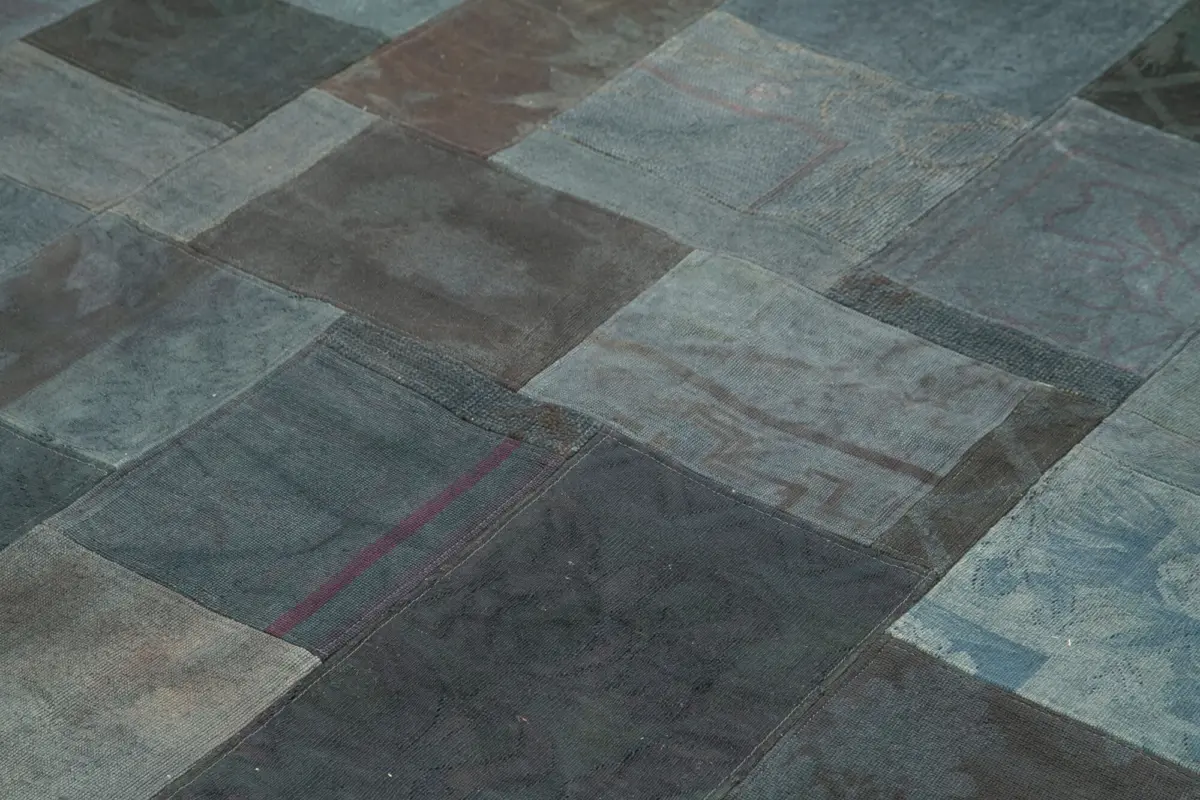 Needlepoint Gri Pamuk Üzerine Yün El Dokuma Halı-202x301 - Görsel 5