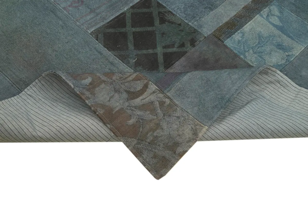 Needlepoint Gri Pamuk Üzerine Yün El Dokuma Halı-202x301 - Görsel 6