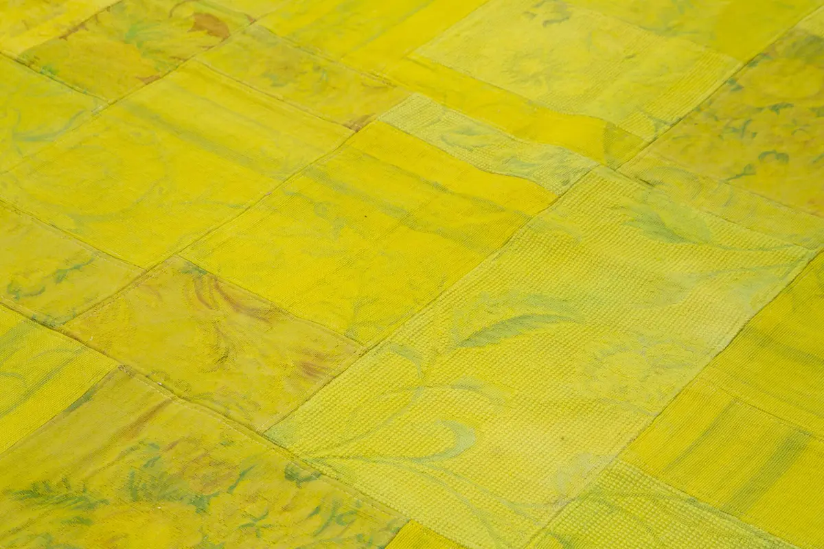 Needlepoint Sarı Pamuk Üzerine Yün El Dokuma Halı-201x301 - Görsel 5