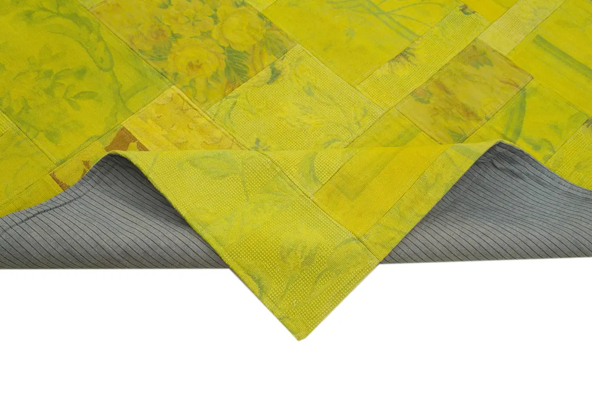 Needlepoint Sarı Pamuk Üzerine Yün El Dokuma Halı-201x301 - Görsel 6