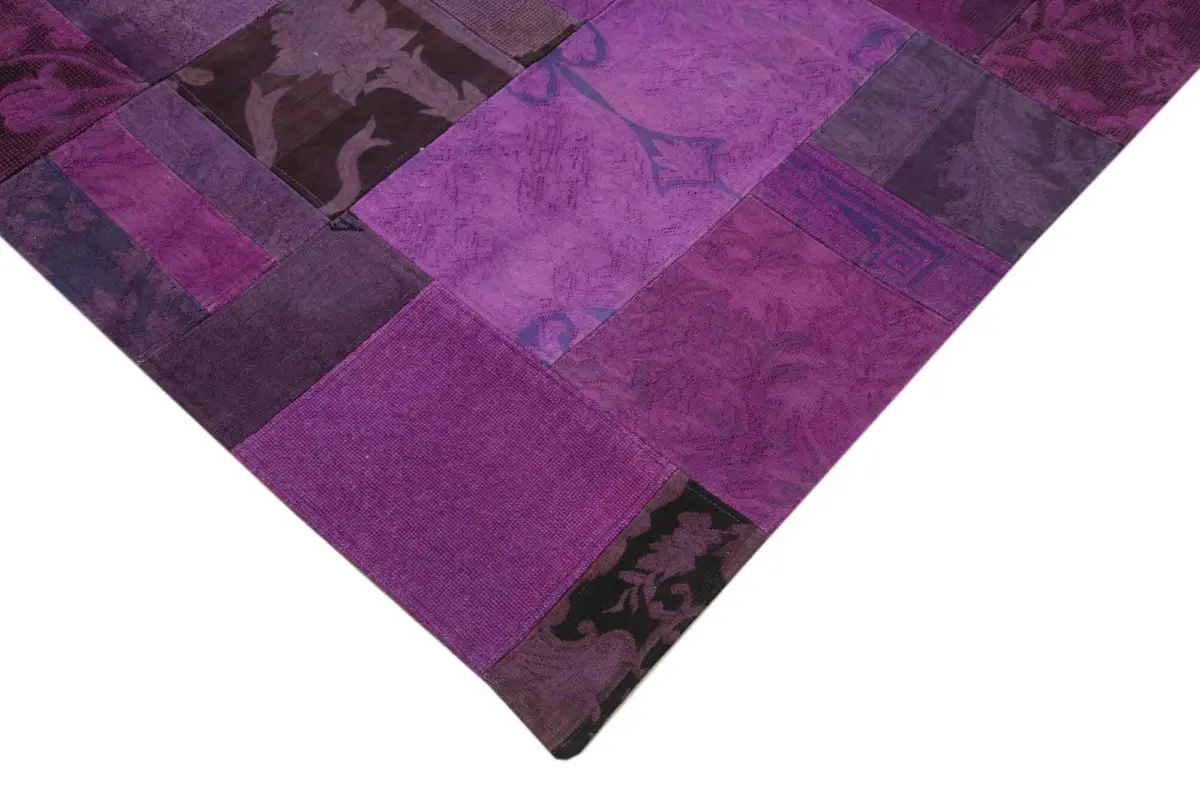 Needlepoint Mor Pamuk Üzerine Yün El Dokuma Halı-202x301 - Görsel 4