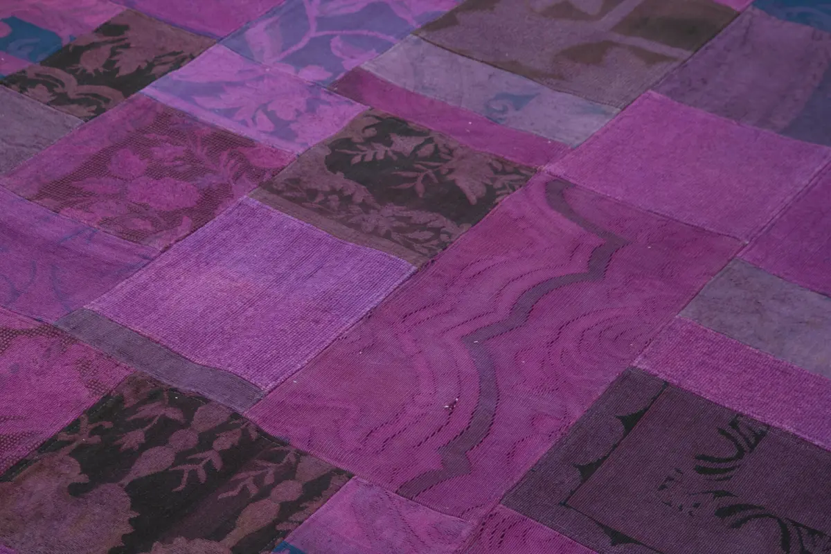 Needlepoint Mor Pamuk Üzerine Yün El Dokuma Halı-202x301 - Görsel 5