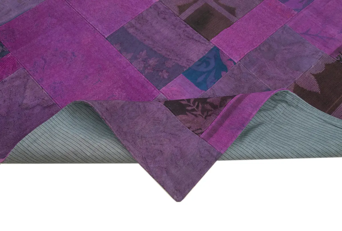 Needlepoint Mor Pamuk Üzerine Yün El Dokuma Halı-202x301 - Görsel 6