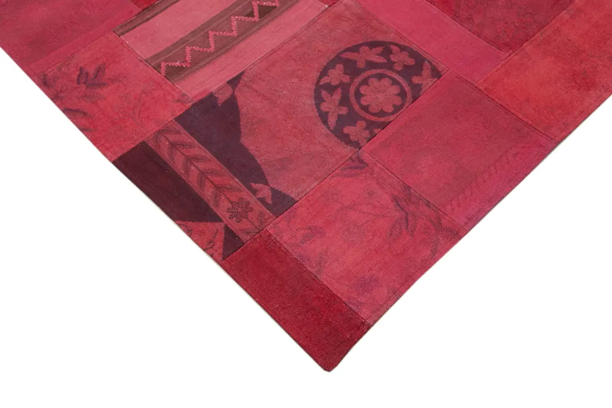 Needlepoint Kırmızı Pamuk Üzerine Yün El Dokuma Halı-202x300 - Görsel 4