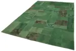 Needlepoint Yeşil Pamuk Üzerine Yün El Dokuma Halı-201x303 - Görsel 3