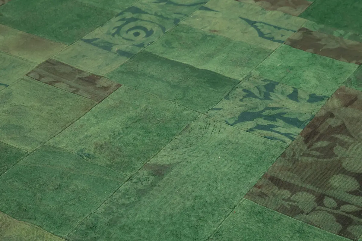 Needlepoint Yeşil Pamuk Üzerine Yün El Dokuma Halı-201x303 - Görsel 5