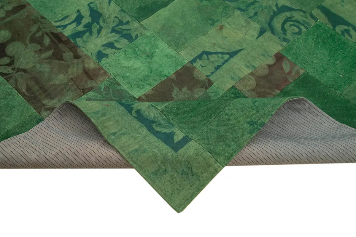 Needlepoint Yeşil Pamuk Üzerine Yün El Dokuma Halı-201x303 - Görsel 6