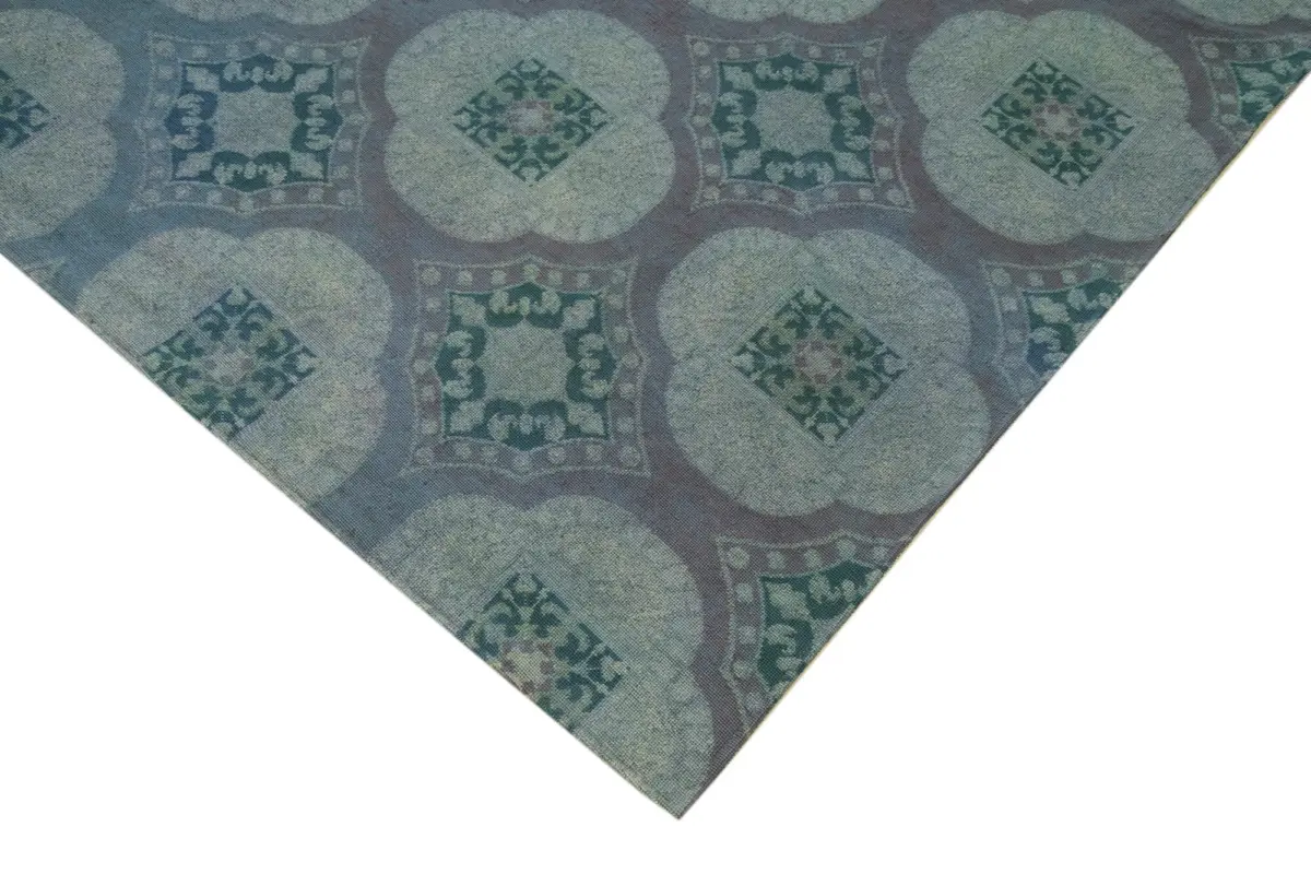 Needlepoint Mavi Pamuk Üzerine Yün El Dokuma Halı-206x275 - Görsel 4