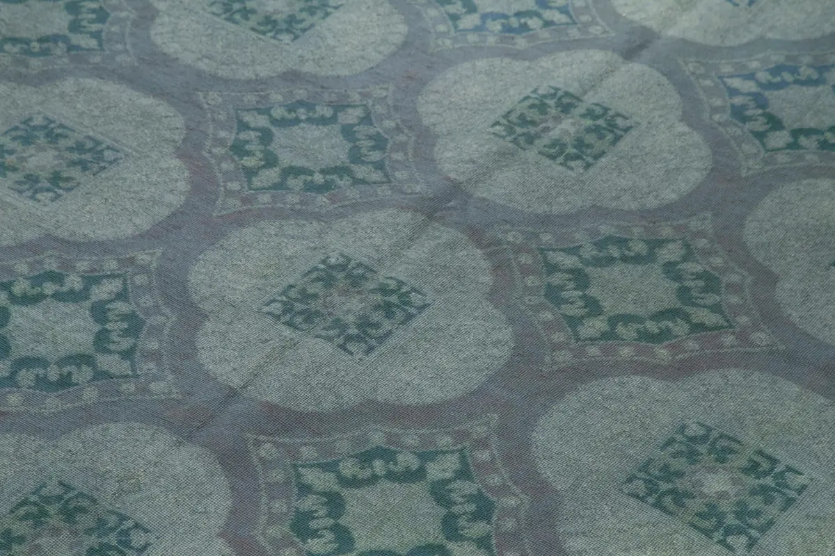 Needlepoint Mavi Pamuk Üzerine Yün El Dokuma Halı-206x275 - Görsel 5