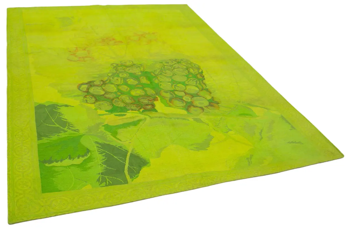 Needlepoint Yeşil Pamuk Üzerine Yün El Dokuma Halı-196x261 - Görsel 2