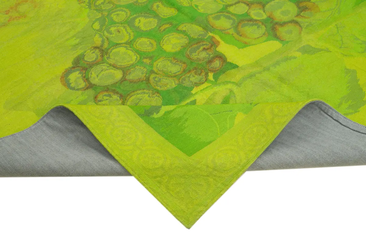 Needlepoint Yeşil Pamuk Üzerine Yün El Dokuma Halı-196x261 - Görsel 6