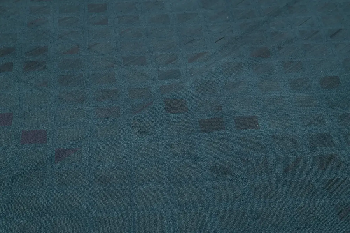 Needlepoint Mavi Pamuk Üzerine Yün El Dokuma Halı-215x270 - Görsel 5