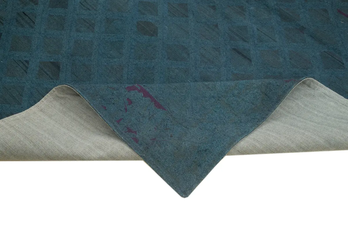 Needlepoint Mavi Pamuk Üzerine Yün El Dokuma Halı-215x270 - Görsel 6