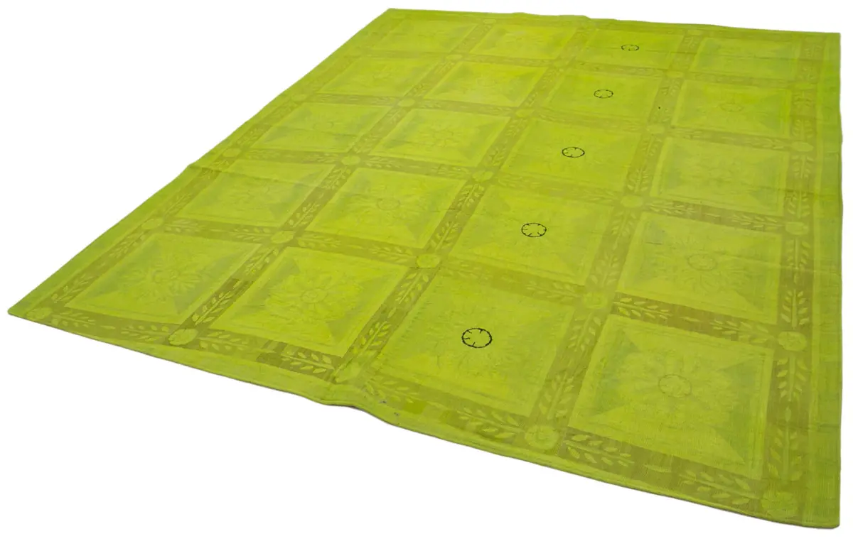 Needlepoint Yeşil Pamuk Üzerine Yün El Dokuma Halı-229x276 - Görsel 3