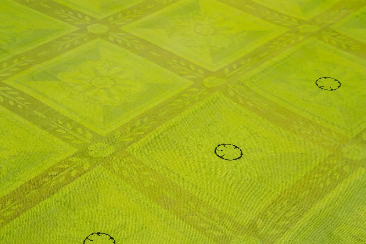 Needlepoint Yeşil Pamuk Üzerine Yün El Dokuma Halı-229x276 - Görsel 5