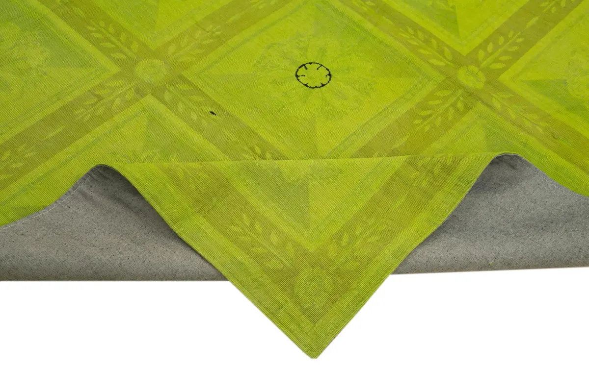 Needlepoint Yeşil Pamuk Üzerine Yün El Dokuma Halı-229x276 - Görsel 6