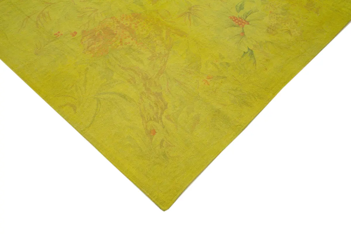 Needlepoint Sarı Pamuk Üzerine Yün El Dokuma Halı-247x260 - Görsel 4