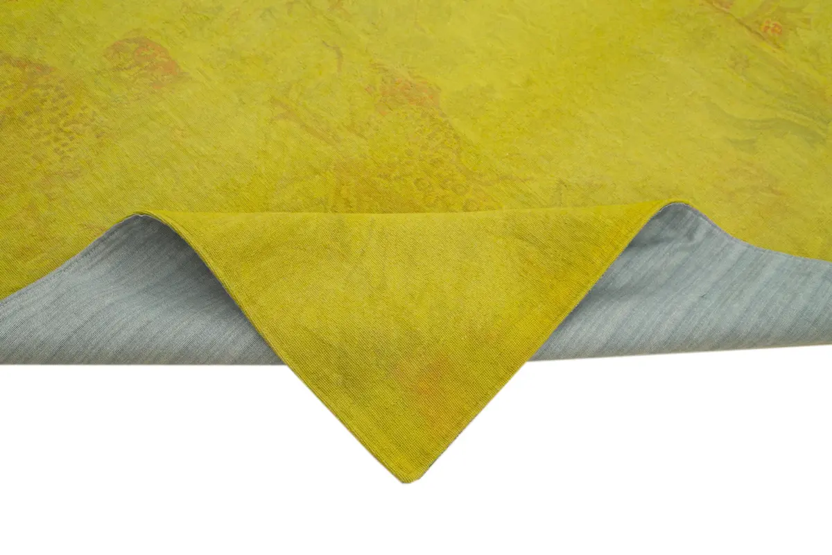 Needlepoint Sarı Pamuk Üzerine Yün El Dokuma Halı-247x260 - Görsel 6