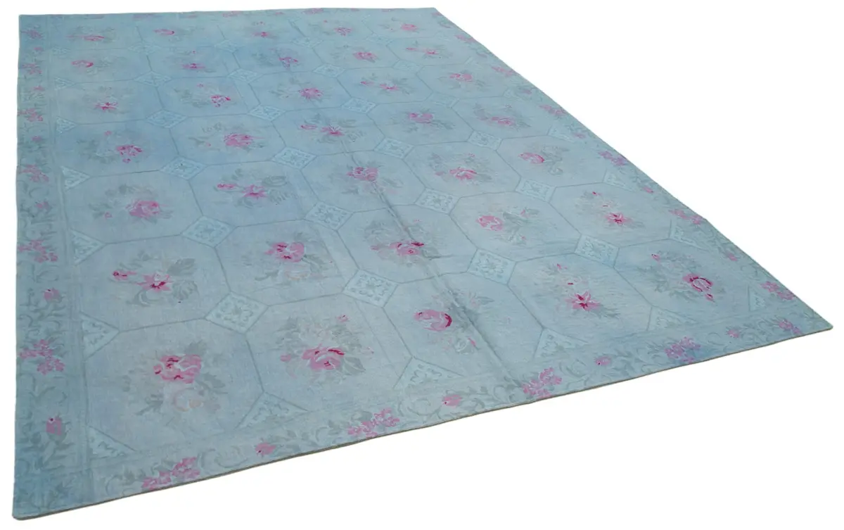 Needlepoint Mavi Pamuk Üzerine Yün El Dokuma Halı-245x335 - Görsel 2