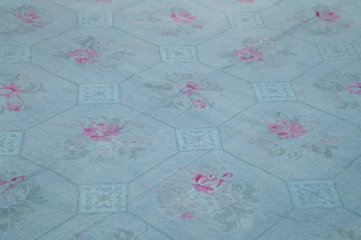 Needlepoint Mavi Pamuk Üzerine Yün El Dokuma Halı-245x335 - Görsel 5