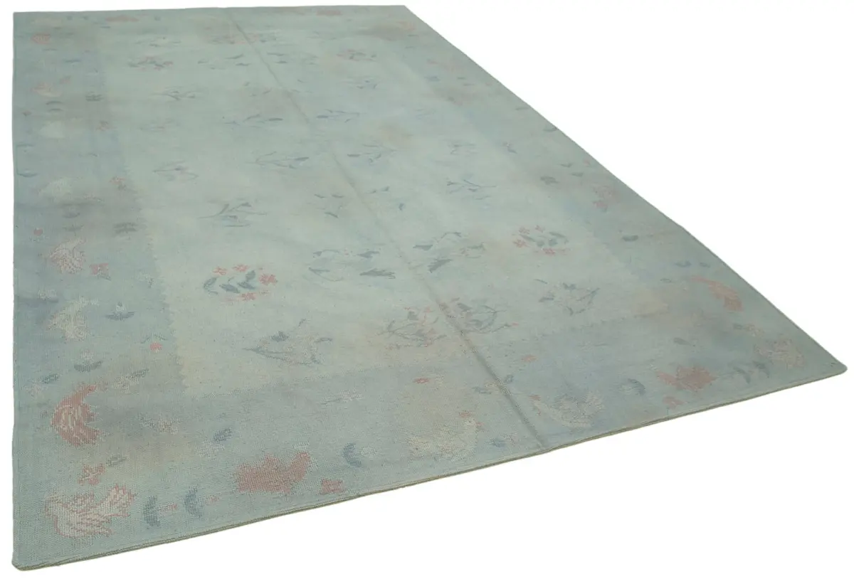 Needlepoint Gri Pamuk Üzerine Yün El Dokuma Halı-223x363 - Görsel 2