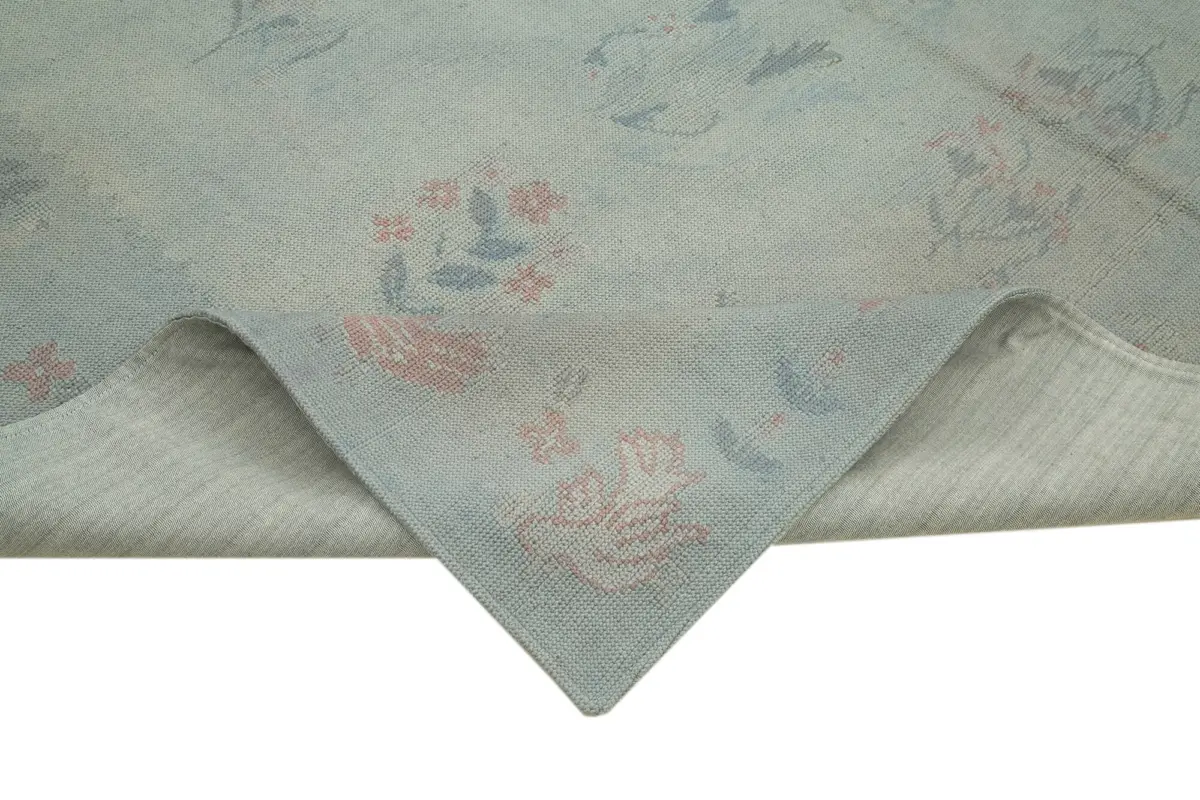 Needlepoint Gri Pamuk Üzerine Yün El Dokuma Halı-223x363 - Görsel 6