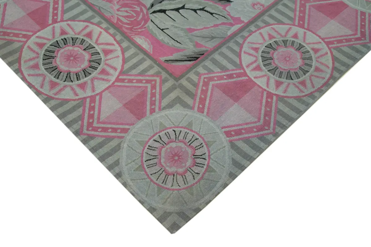 Needlepoint Gri Pamuk Üzerine Yün El Dokuma Halı-258x337 - Görsel 4