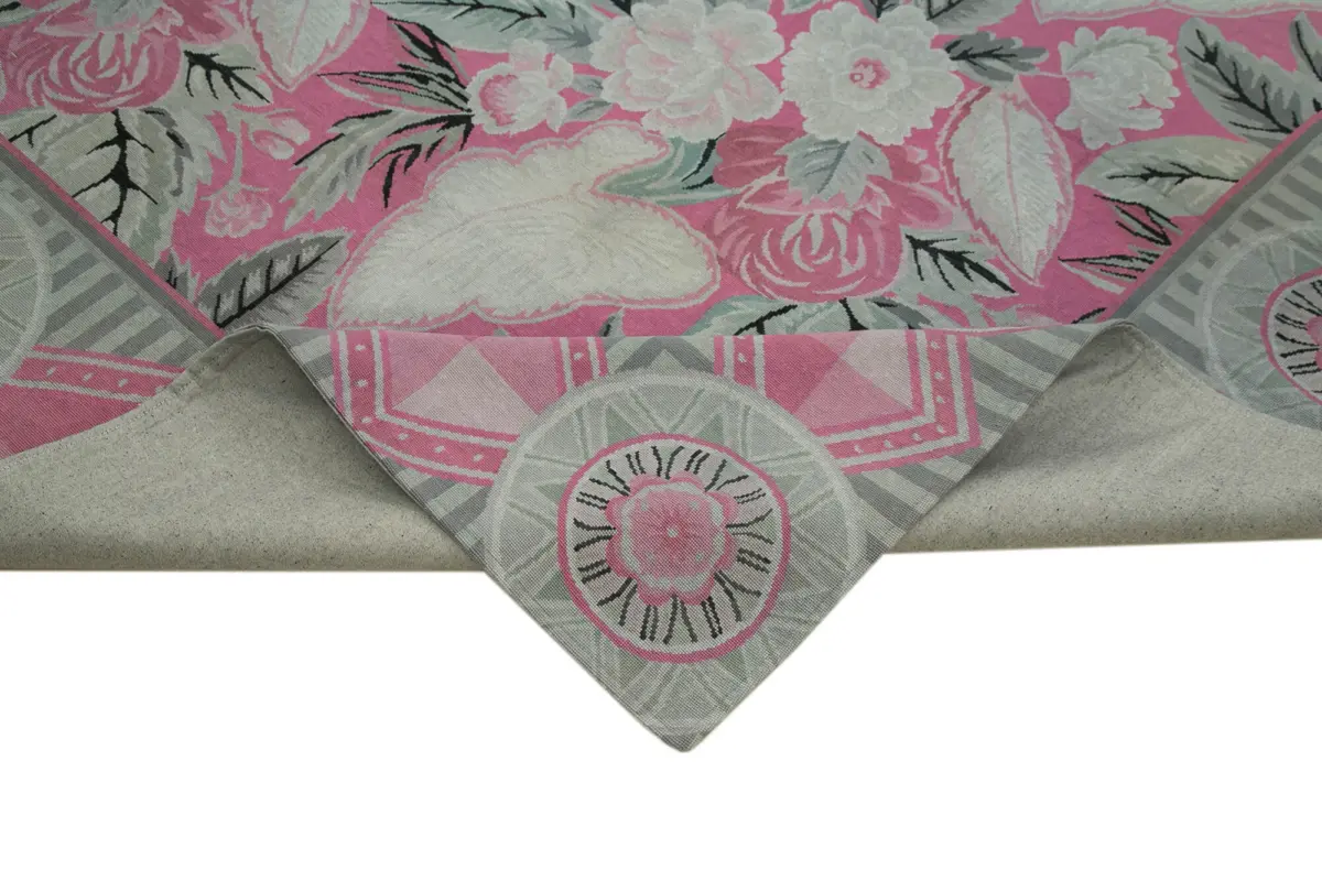 Needlepoint Gri Pamuk Üzerine Yün El Dokuma Halı-258x337 - Görsel 6