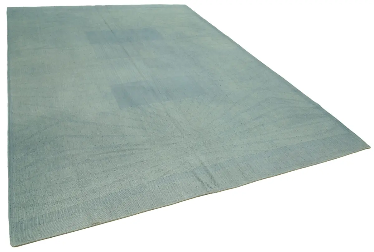 Needlepoint Mavi Pamuk Üzerine Yün El Dokuma Halı-245x356 - Görsel 2