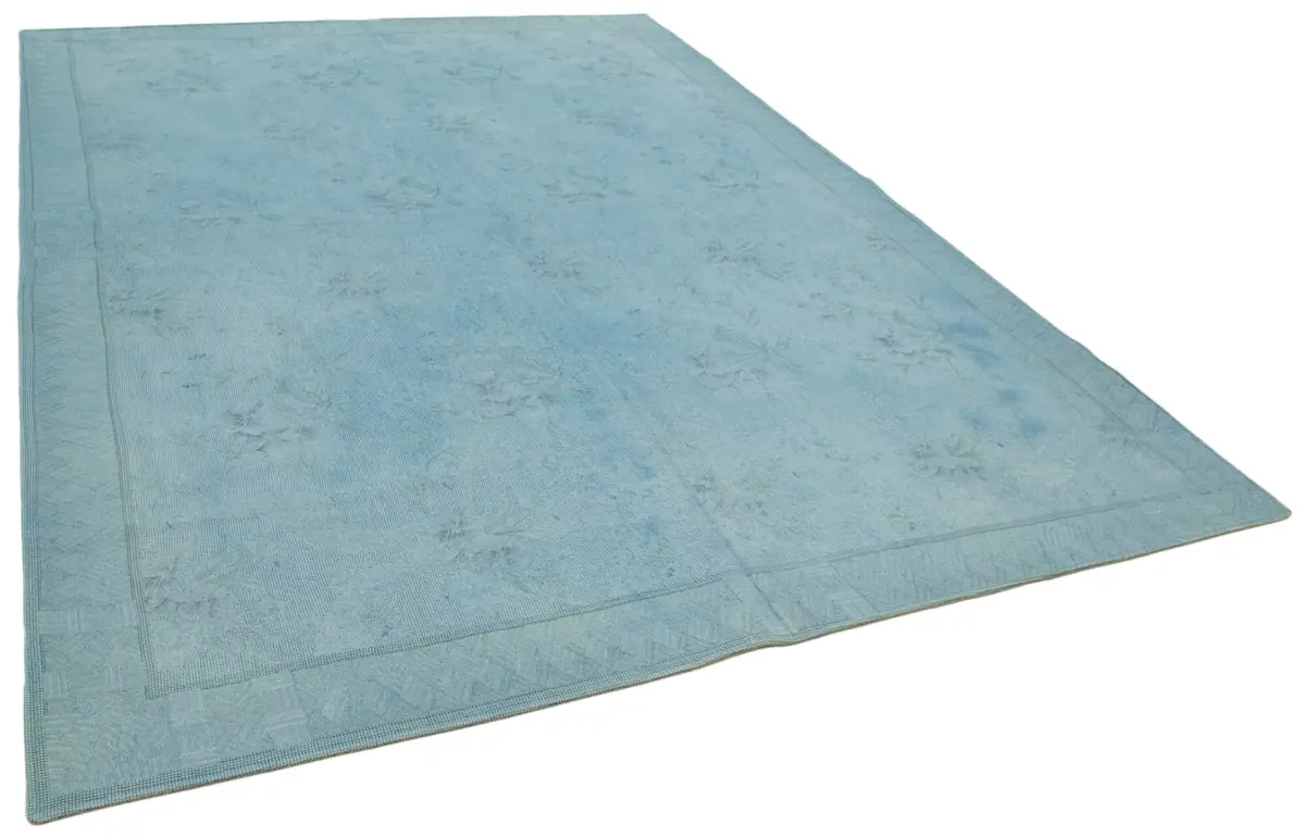 Needlepoint Mavi Pamuk Üzerine Yün El Dokuma Halı-246x338 - Görsel 2