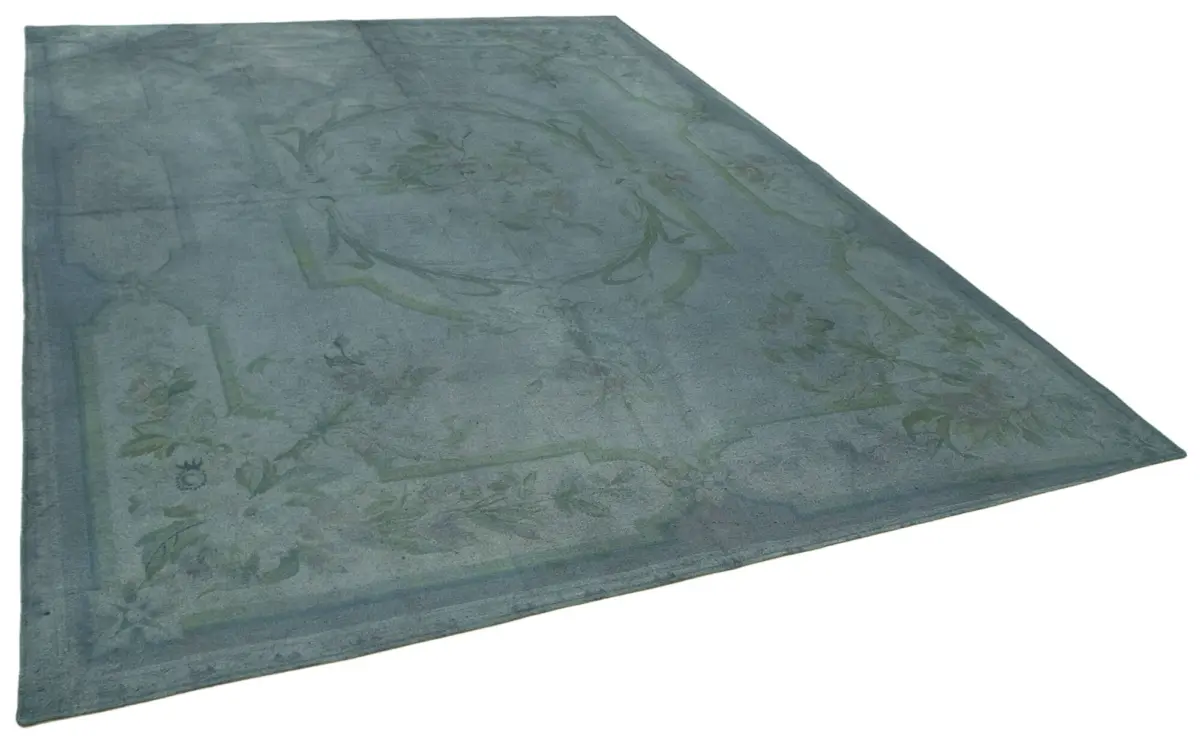 Needlepoint Mavi Pamuk Üzerine Yün El Dokuma Halı-258x335 - Görsel 2