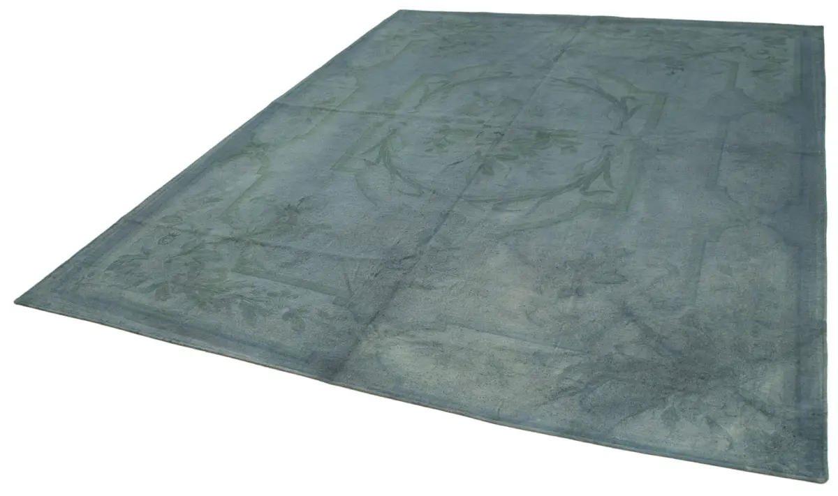 Needlepoint Mavi Pamuk Üzerine Yün El Dokuma Halı-258x335 - Görsel 3