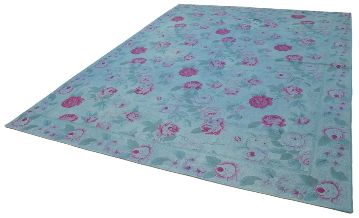 Needlepoint Mavi Pamuk Üzerine Yün El Dokuma Halı-250x338 - Görsel 3