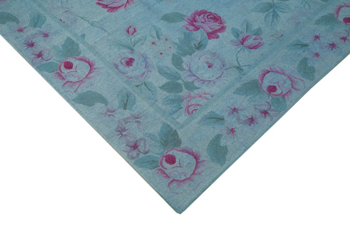 Needlepoint Mavi Pamuk Üzerine Yün El Dokuma Halı-250x338 - Görsel 4